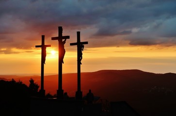 Sonnenuntergang am Kreuzberg, Rhön