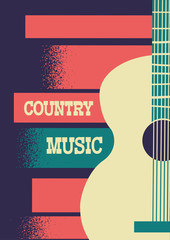 Country Music background with musical instrument acoustic guitar and decoration text.