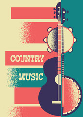 Music poster background with musical instruments and decoration for text.Vector country music poster