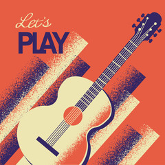 Music poster with acoustic guitar.Vector background with text