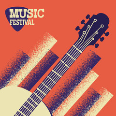 Music concert background with acoustic guitar. Vector music festival poster