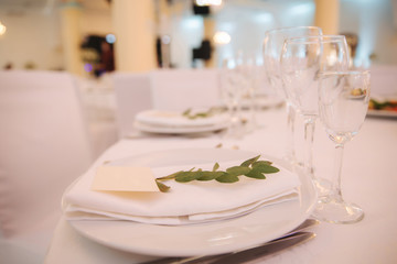 table appointments in restaurant. wedding decoration with floral elements