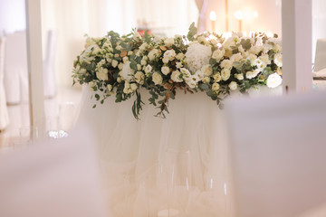 Floral decoration on the wedding in restaurant