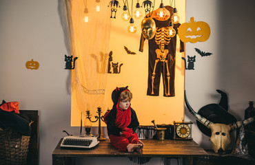 Halloween decoration and scary concept. Horror faces. Happy Halloween Weekends. Magic pumpkin. Children play with pumpkins and treat. 31 october. Happy Halloween Quotes and Sayings. Witch hat