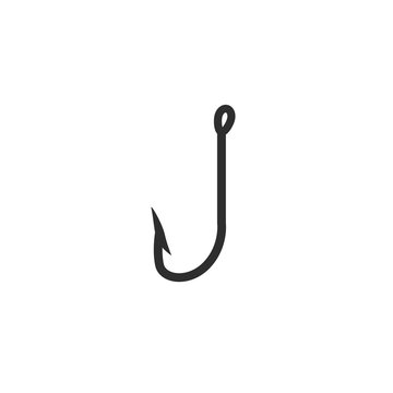 Fishing hook vector icon, black fishhook isolated