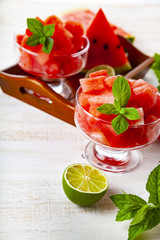 Pieces of watermelon and mint