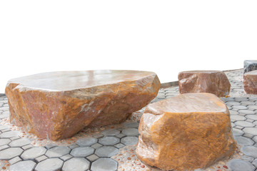 Rocks for sitting or Stone sitting bench in gardenisolated on white background with clipping path