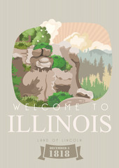 Illinois state. United States of America. Postcard from Chicago and Springfield. Travel vector