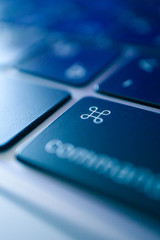 Abstract blue command button macro view. Technology, communication and business concept.