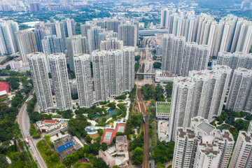 Fototapeta na wymiar Aerial view of Hong Kong tall building