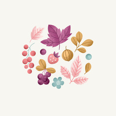 Wild berry collection. Forest berrie composition. Vector illustration