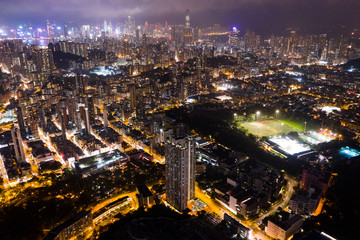 Fototapeta premium Aerial view of Hong Kong residential downtown at night