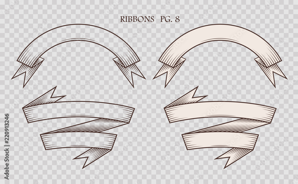 Canvas Prints set of simplified vintage hand drawn ribbons isolated on the sham transparent background. collection
