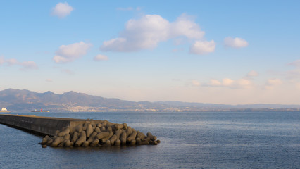 Large concrete slabs were built for the protection of the waves. For the safety of tsunami waves.