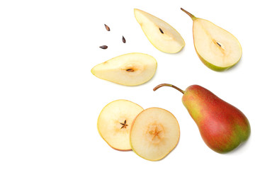 pear with slices isolated on white background. top view