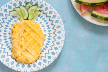 Funny Breakfast omelette look like pineapple