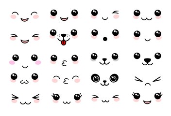Cute Kawaii Style Faces set vector