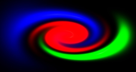 Multicolor glowing twisted object on black background. Abstract illustration round sign.  Symbol. Design template