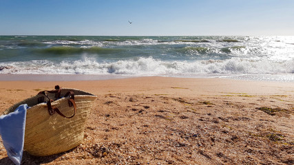 Fototapeta na wymiar sandy beach waves baskets