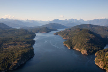 Aerial view of Nelson Island during a sunny summer day. Taken in Sunshine Coast, BC, Canada.