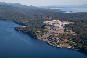 Aerial view of Coal Mining Industry on Texada Island, Powell River, Sunshine Coast, BC, Canada.