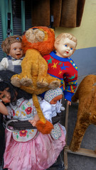 Market stall in Budapest, Hungary, selling children's toys, dolls and teddies