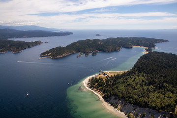 Fototapeta premium Aerial view of Thormanby Island during a sunny summer day. Taken in Sunshine Coast, BC, Canada.