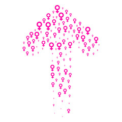 Pink arrow with female signs on white background.