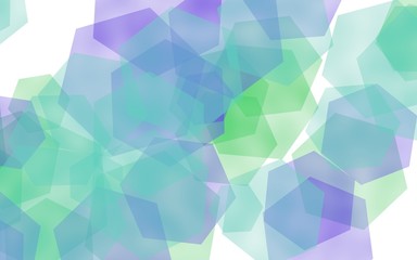 Multicolored translucent hexagons on white background. Green tones. 3D illustration