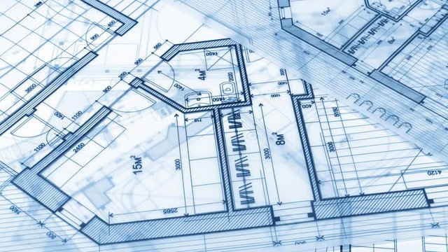 Architectural Blueprints - architectural plan of a modern house / smoothly rotate / seamless looping	