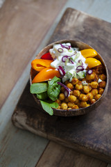 Vegan Buddha bowl with spicy chickpeas