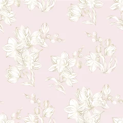 Fabric by meter Orchidee Orchid seamless pattern in pastel and gold color