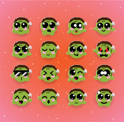 cute zombie kawaii emotion,emoji,halloween.