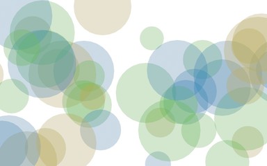 Multicolored translucent circles on a white background. Green tones. 3D illustration