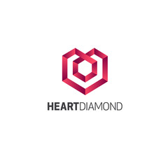 Vector logo design template. Jewelry sign. Heart Diamond
