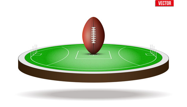 Icon of Australian rules football field stadium with ball. Vector illustration isolated on background.