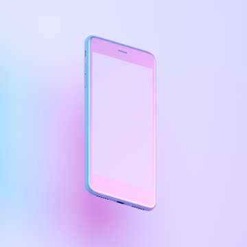 Concept White Smart phone with colorful ultraviolet holographic neon lights. Creative concept. 3d render