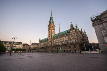 Fototapeta na wymiar Hamburg City Hall is the seat of local government of the Free and Hanseatic City of Hamburg, Germany. Sunset.