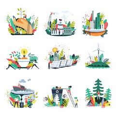 Ecology and save nature environment vector icons