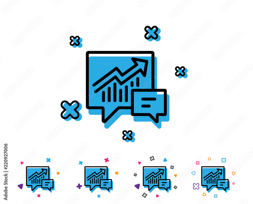 Poster chart line icon. report graph or sales growth sign in speech bubble. analysis and statistics chart d