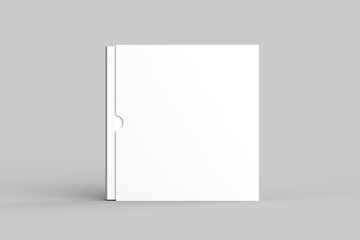 Square slipcase book mock up isolated on soft gray background. 3D illustration