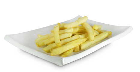 Potato fry in a dish isolated on white