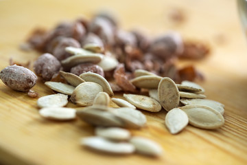 Salted peanuts and pumkin white seeds