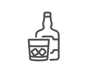 Whiskey glass with ice cubes line icon. Scotch alcohol sign. Quality design element. Classic style whiskey. Editable stroke. Vector