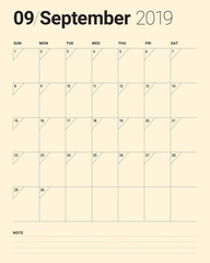 September 2019 desk calendar vector illustration