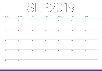 September 2019 desk calendar vector illustration