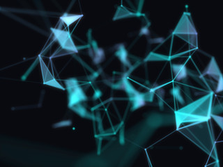 Abstract 3d technology futuristic geometrical and science neon visualization. Plexus digital wallpaper. Business concept. Big data and artificial intelligence. Rendering computer virtual reality