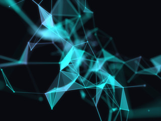 Abstract 3d technology futuristic geometrical and science neon visualization. Plexus digital wallpaper. Business concept. Big data and artificial intelligence. Rendering computer virtual reality