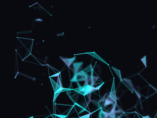 Abstract 3d technology futuristic geometrical and science neon visualization. Plexus digital wallpaper. Business concept. Big data and artificial intelligence. Rendering computer virtual reality