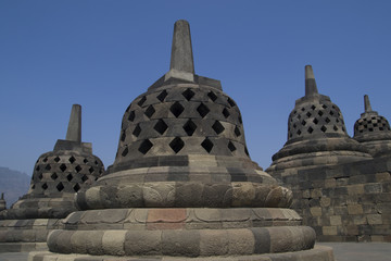 Famous Borobudur temple on a blue sky, Java, Indonesia